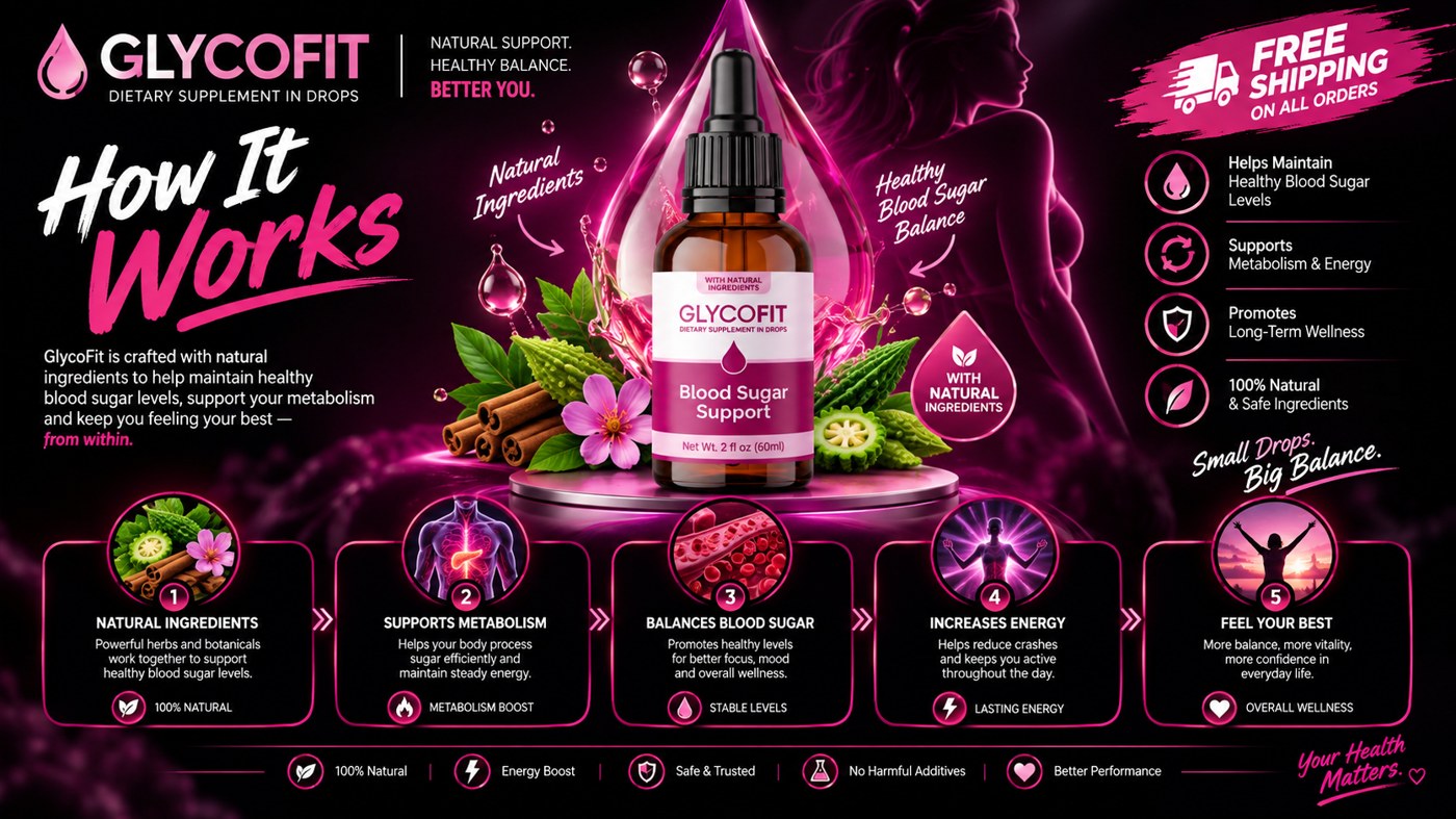 Glycofit five-step how it works: natural ingredients, supports metabolism, balances blood sugar, increases energy, feel your best